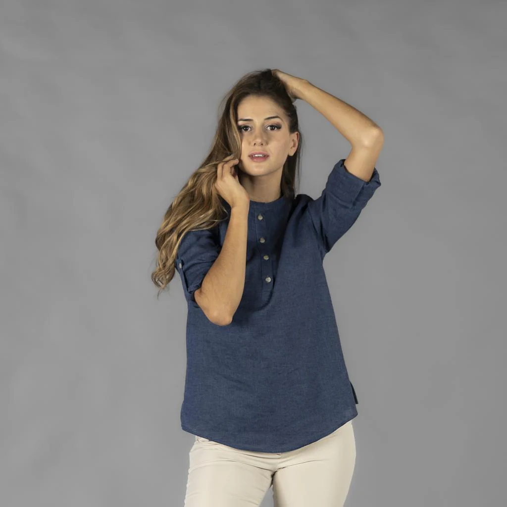 Camisa mujer lino/cottom cuello mao Kaula 210006 Garys - Imagen 4