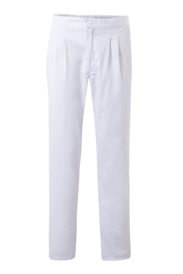 Pantalón blanco de sarga cinturilla elastica y cierre de boton y cremallera 337 Velilla