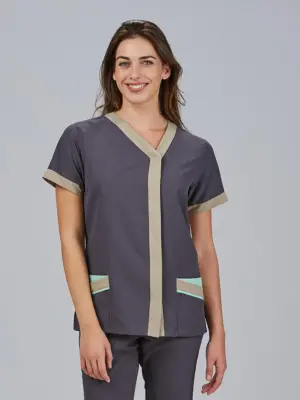 Blusa mujer manga corta con boton oculto combinada Cassandra 600097 Garys