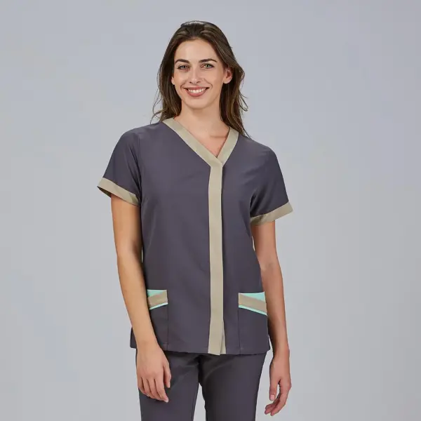 Blusa mujer manga corta con boton oculto combinada Cassandra 600097 Garys
