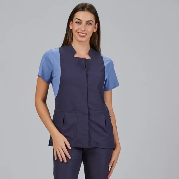 Blusa mujer manga corta boton oculto combinada Carmina 600112 Garys