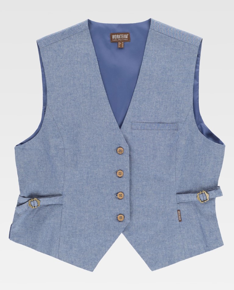 Chaleco vaquero de mujer con bolsillo en pecho b9036 Workteam