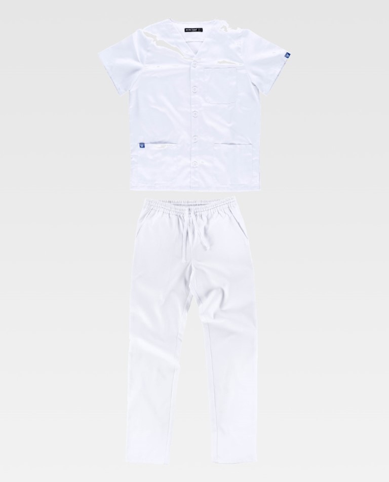 Conjunto sanitario manga corta cierre botones pantalón elástico en cintura lavado 65º b9166 Workteam