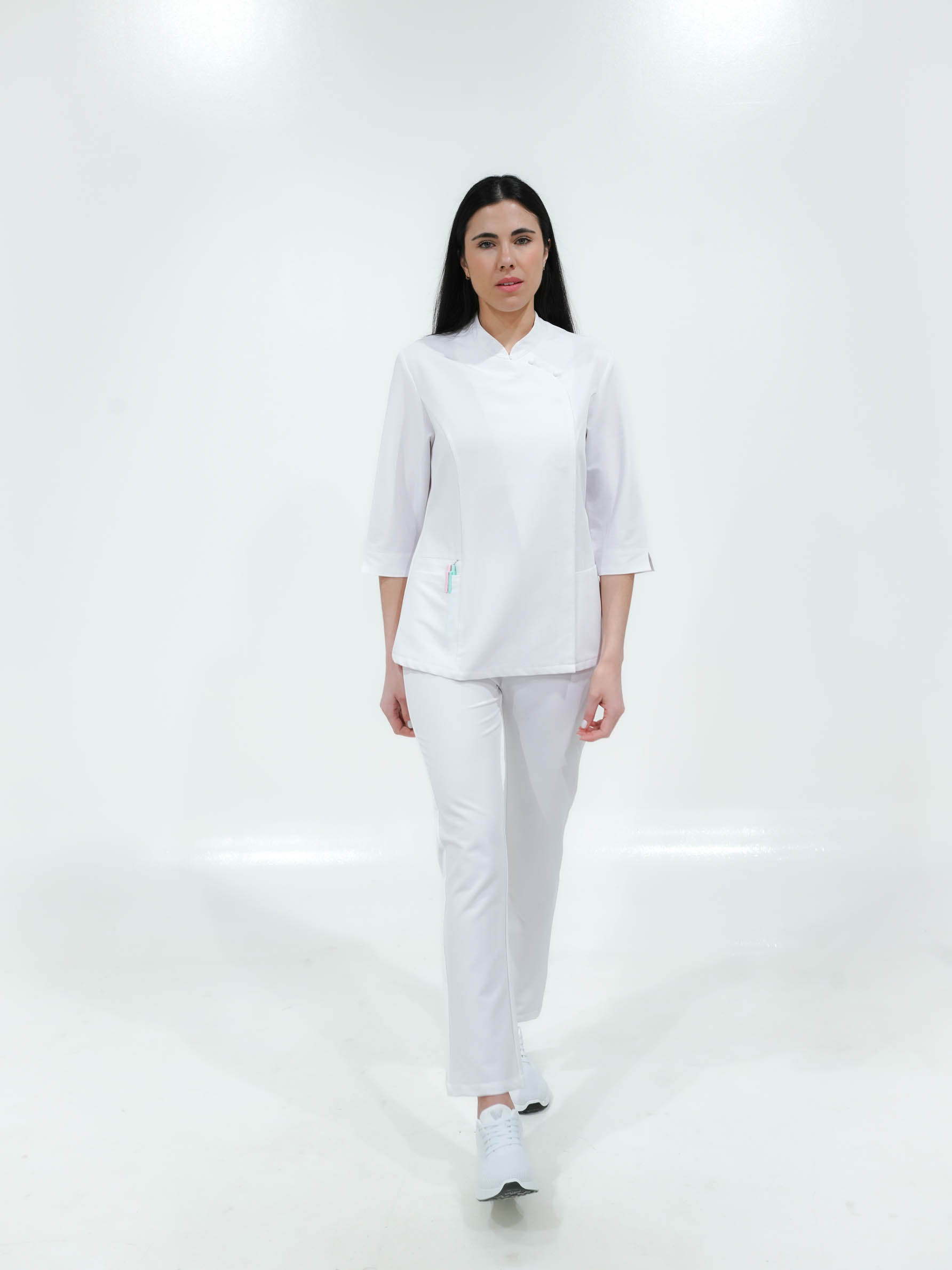 Casaca elástica entallada cruzada cierre de corchetes ocultos manga francesa B9511 Workteam - Imagen 8