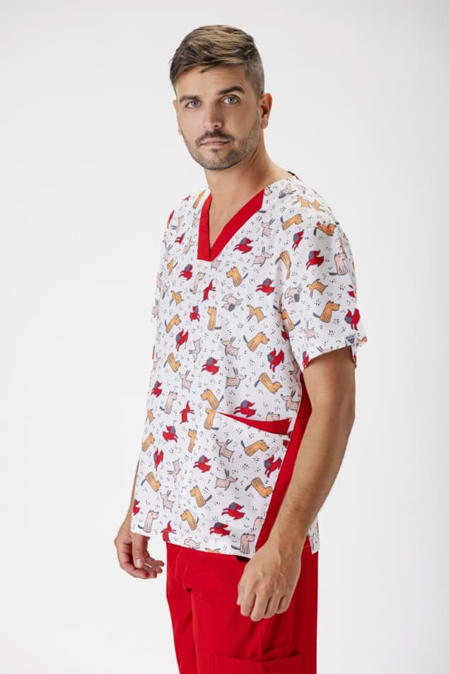 Casaca elástica manga corta con bolsillos en laterales estampado perros b9862 Workteam