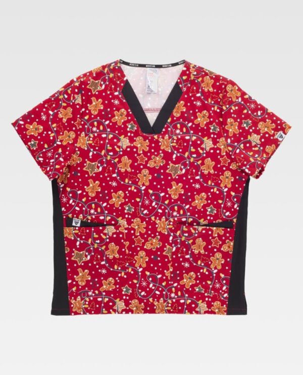 Casaca elástica manga corta con bolsillos en laterales estampado navidad b9868 Workteam