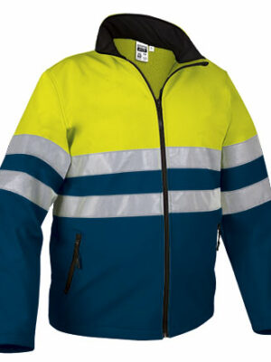 CHAQUETA SOFTSHELL A.V. STORM VALENTO - AMARILLO FLUOR + AZUL MARINO ORION