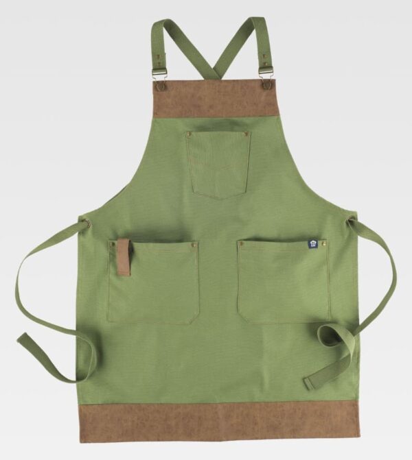 Delantal con peto en tejido canvas combinado con piel vegana 100% algodón M740 Workteam