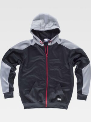 Sudadera con capucha y cremallera completa S5530 WORKTEAM - NEGRO + GRIS CLARO