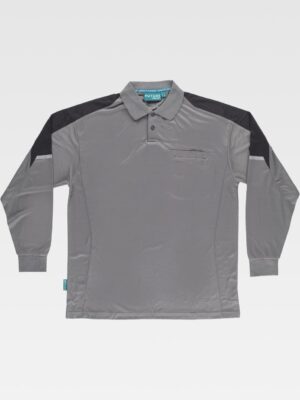 Polo combinado en micropiqué de manga larga  WF2852 WORKTEAM - GRIS + NEGRO