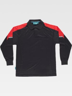 Polo combinado en micropiqué de manga larga  WF2852 WORKTEAM - NEGRO + ROJO
